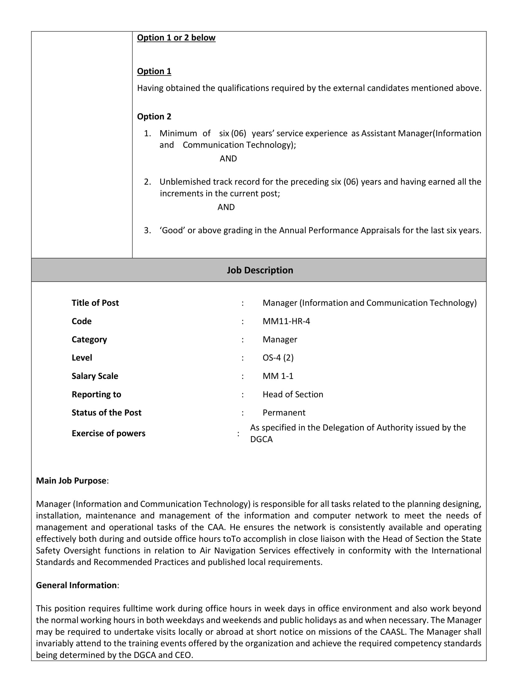 Manager (Information & Communication Technology) - Civil Aviation Authority